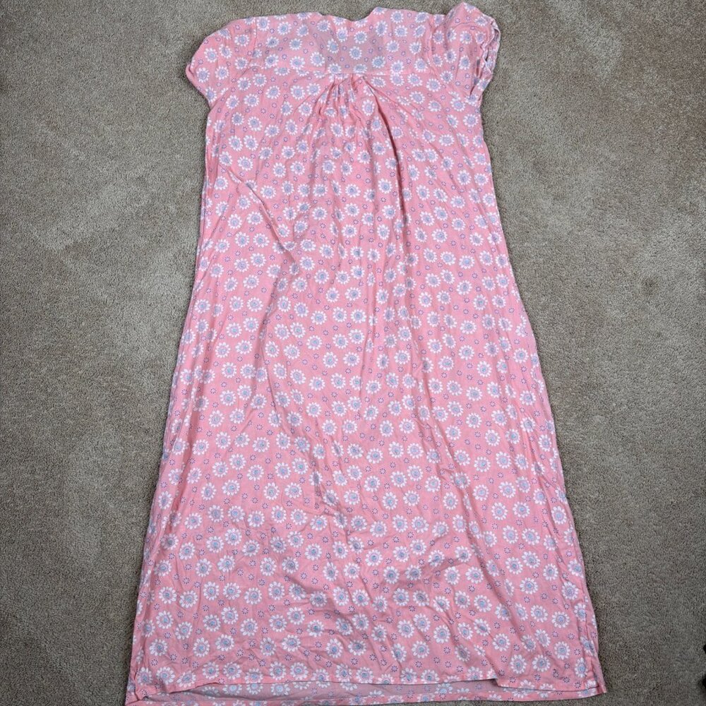 Vtg Nightgown Womens XL Pink Daisy Embroidered Lace CottageCore Traditional Maxi - Picture 7 of 7